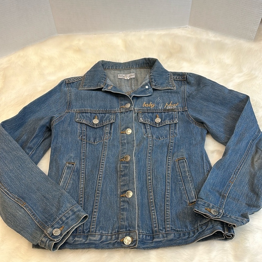 🎉hostpick😁Baby phat denim, md blue logo stitch above front pocket & on back M